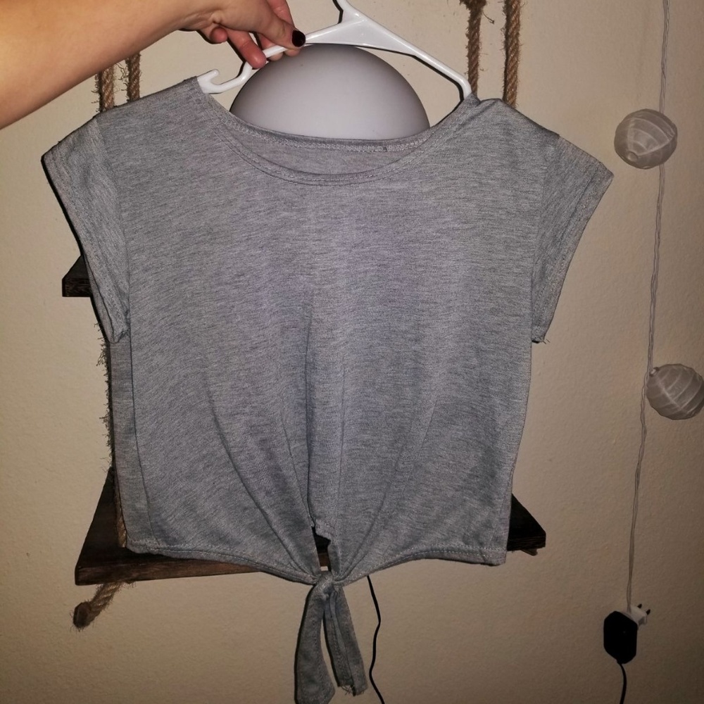 Tie Front Gray Crop Top